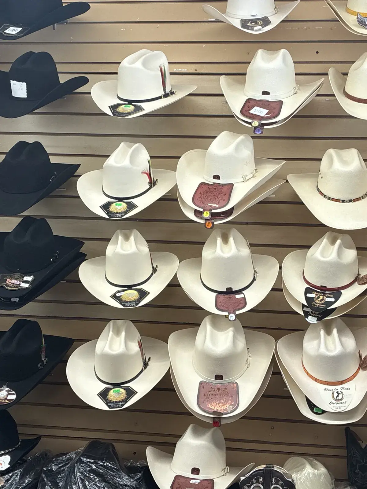 Cowboy hats on display at Yessenia’s Fashion