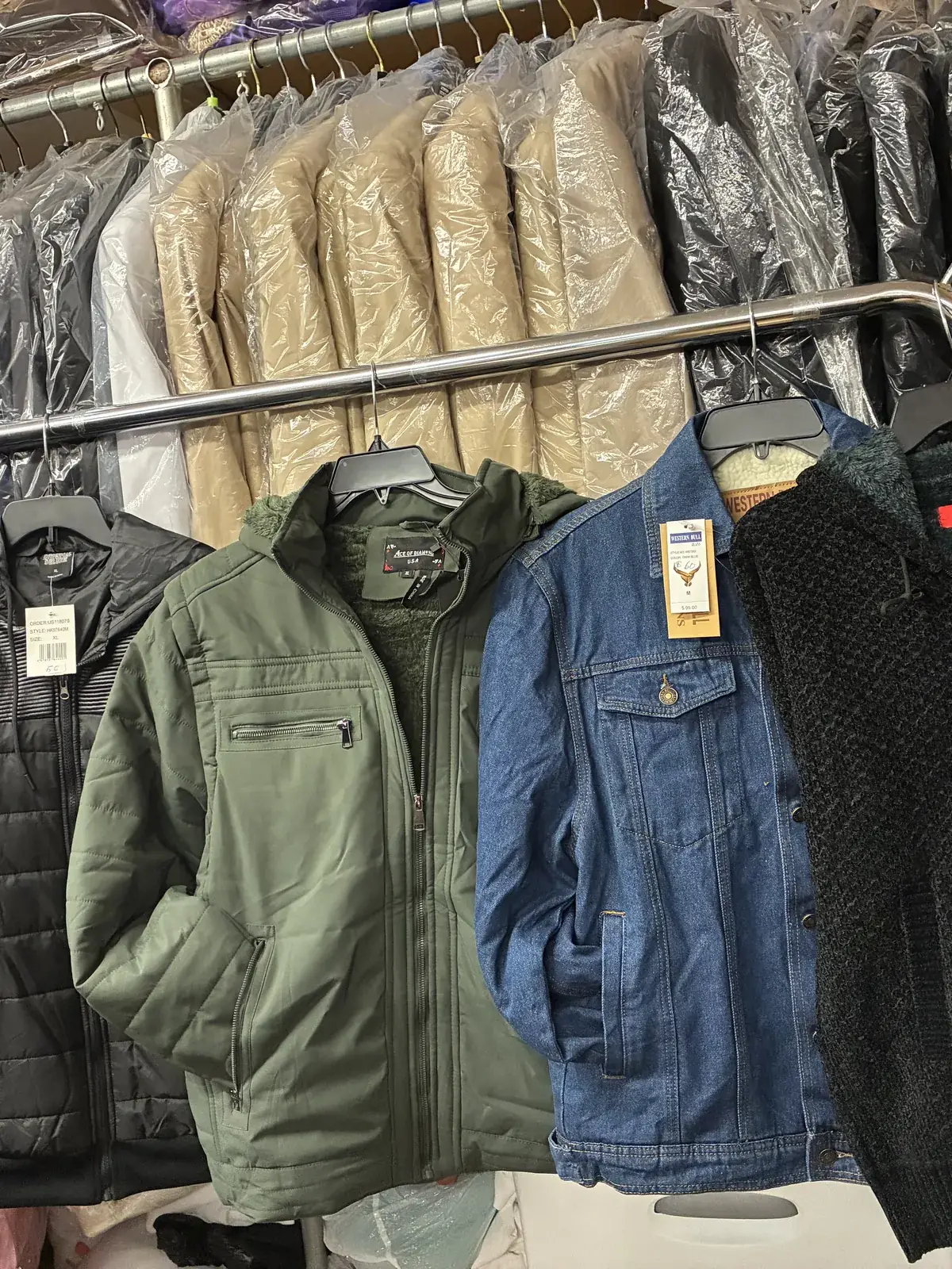 Men’s jackets on display at Yessenia’s Fashion