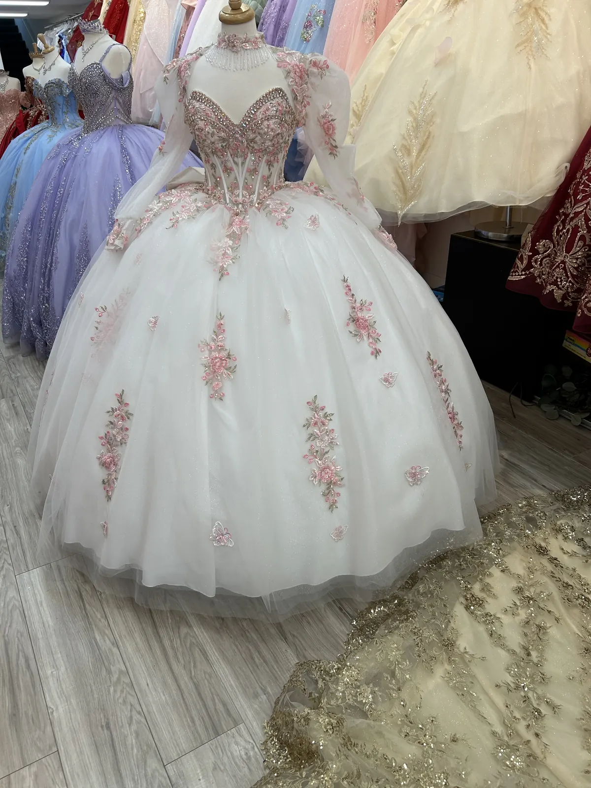vestido quinceanera blanco floral white