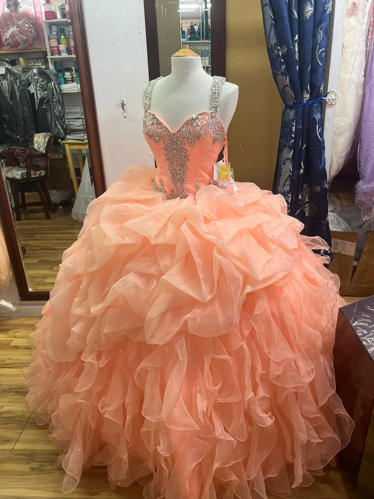 vestido quinceanera durazno peach ruffle